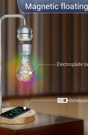 Bombilla LED de levitación magnética, lámpara de escritorio flotante, cargador inalámbrico Magic Black Tech para teléfono