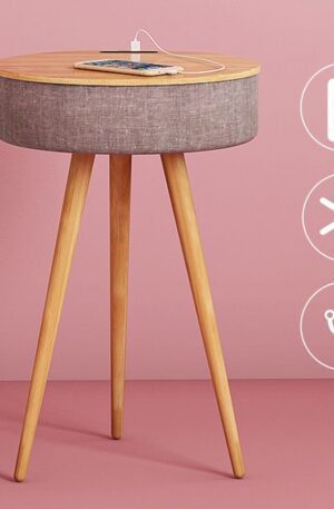 Mesita redonda inteligente con altavoz Bluetooth con sonido envolvente y carga inalámbrica