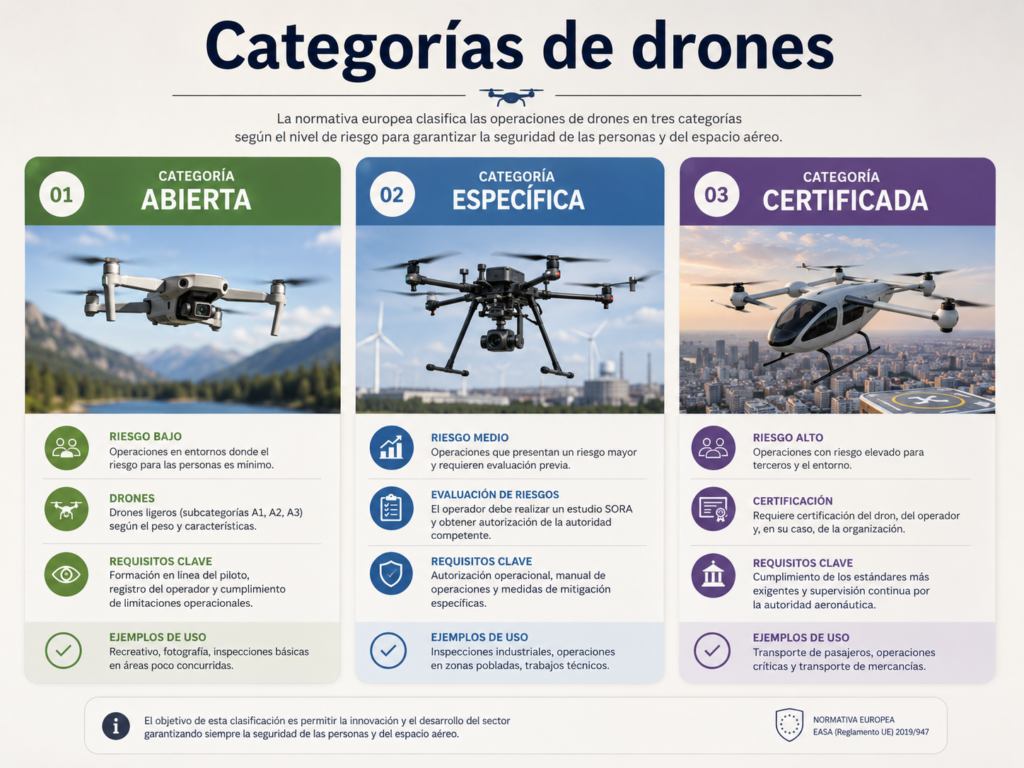Infografía sobre categorías de drones

