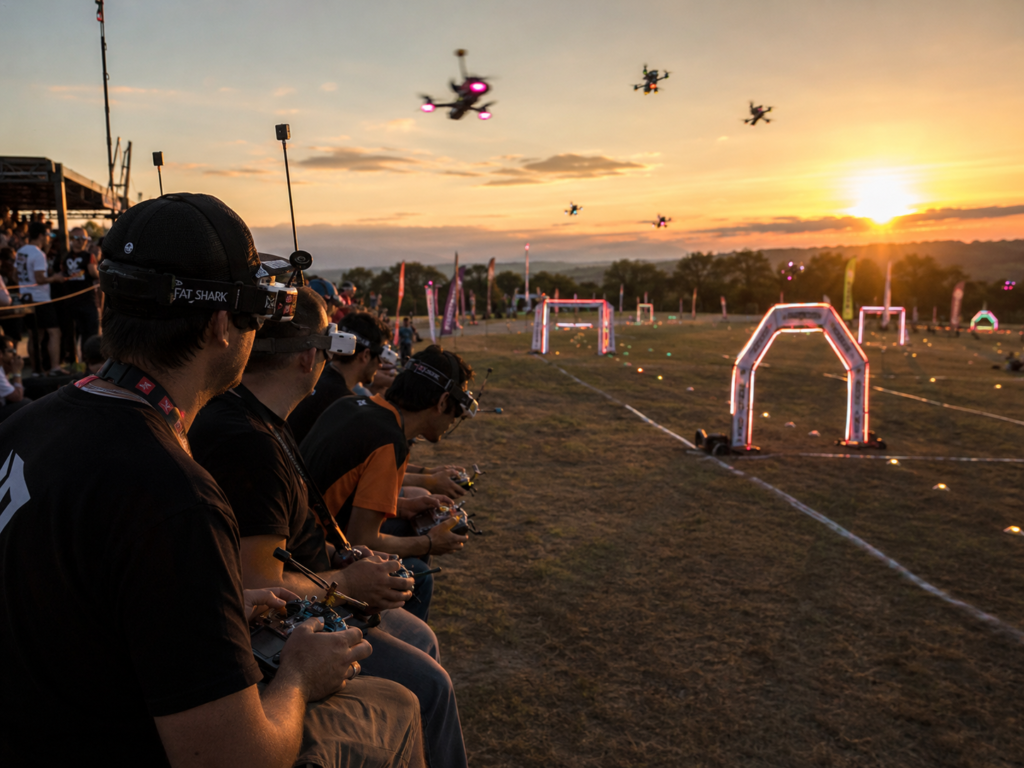 Pilotos FPV compitiendo en circuito