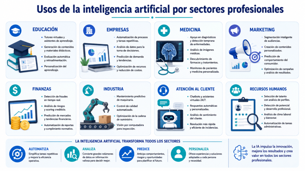 Uses of artificial intelligence by professional sectors