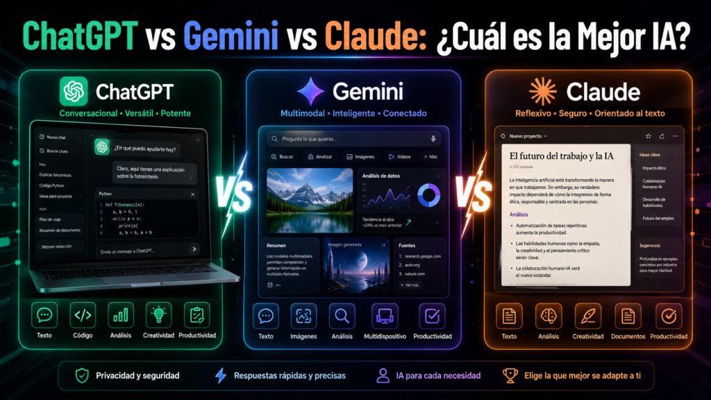 ChatGPT vs Gemini vs Claude: cuál es la mejor IA