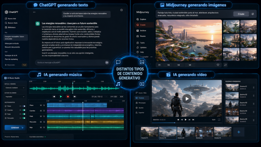 Tipos de contenido generativo con IA