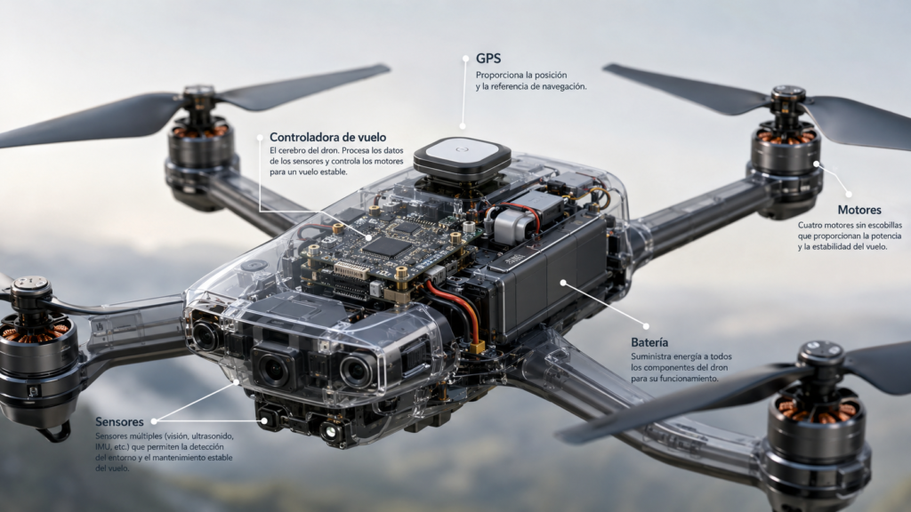 Interior de un drone y sus componentes
