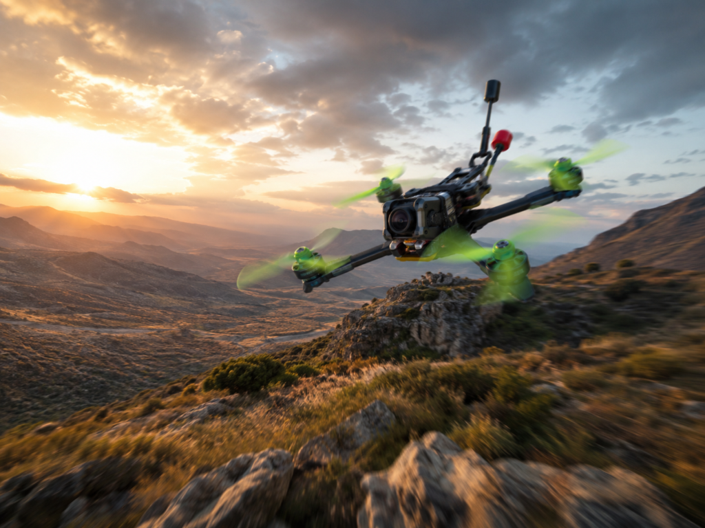 Drone FPV en vuelo acrobático