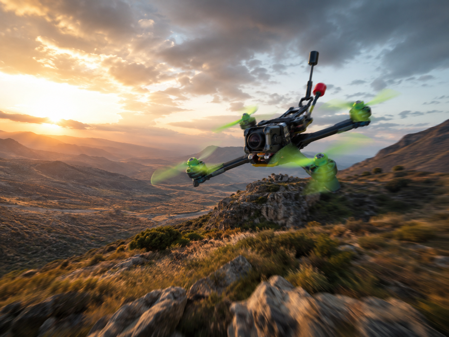 FPV drone performing an acrobatic maneuver