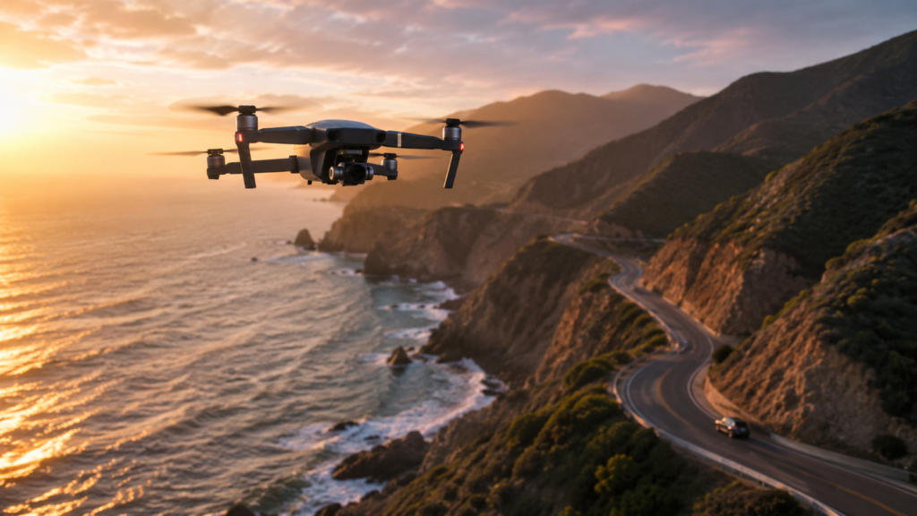 Vídeo con drone de carretera y costa