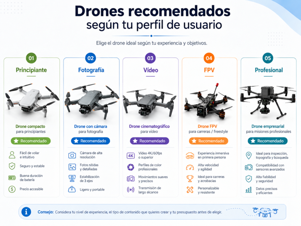 Drones recomendados según perfil de usuario