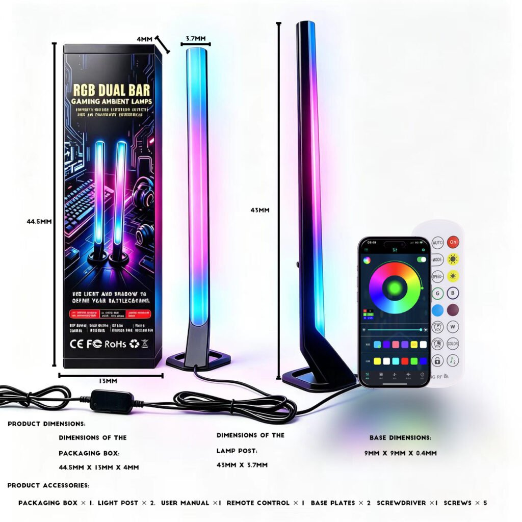 Luces RGB decorativas para dormitorio gamer con control de brillo, temporizador y sincronización musical.