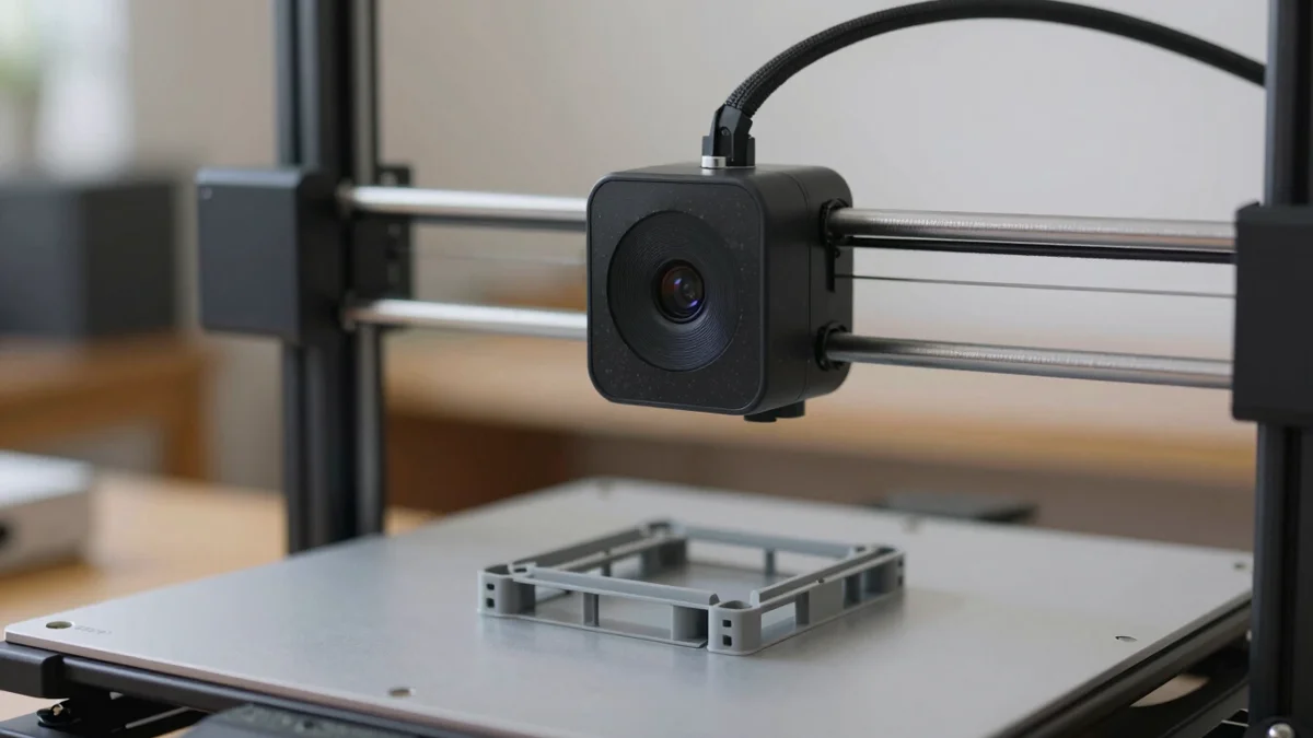Cámara vigilando la cama de una impresora 3D durante la impresión, accesorio para impresora 3D