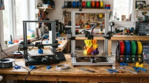 Impresora 3D compacta y otra más grande en un escritorio, comparativa Bambu Lab A1 mini vs A1