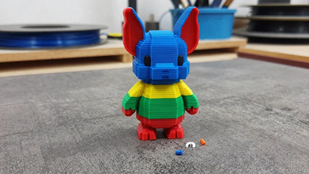 Figura impresa en 3D en varios colores, el tipo de pieza para la que está pensada la Creality K3
